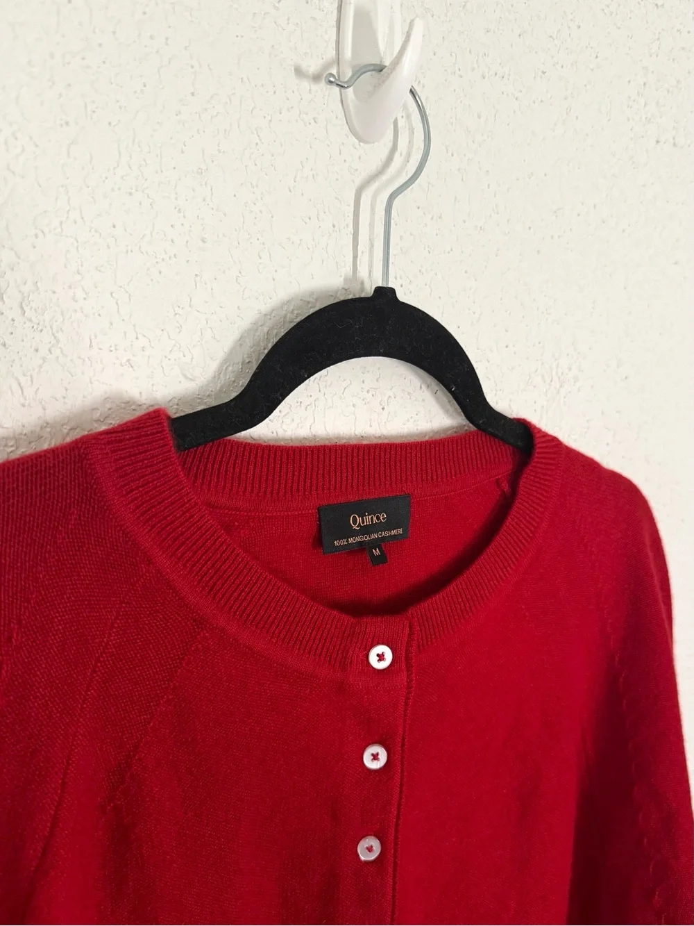 Quince 100% Mongolian Cashmere Dolman Sleeve Henley Sweater Varsity Red Medium - Picture 6 of 9